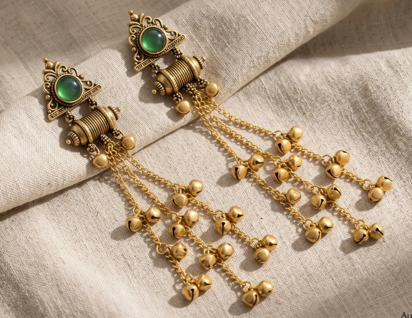 Olive Heritage Dholak Tiered Earrings